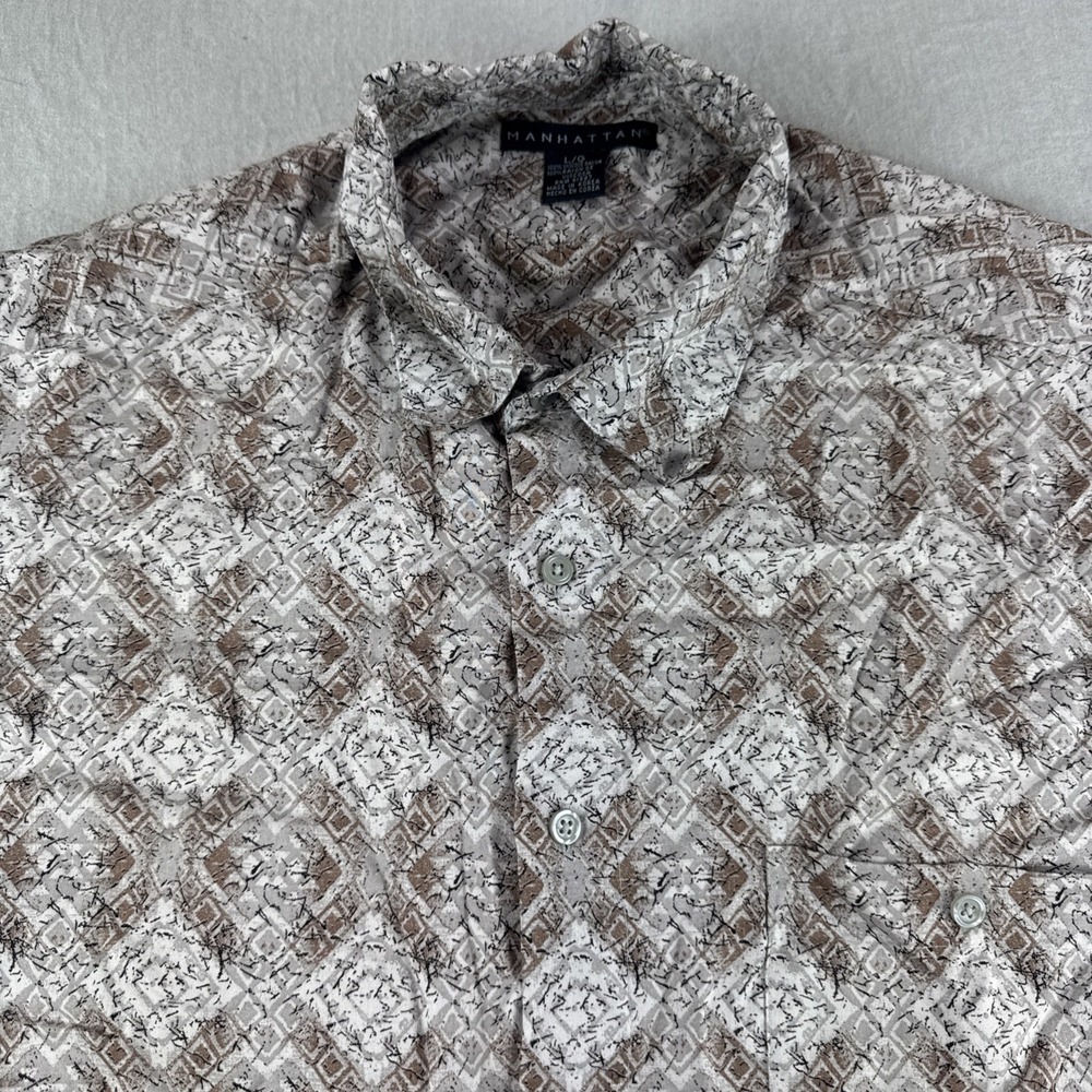 Manhattan Viscose Rayon Hawaiian Shirt Mens L Geometric Short Sleeve Button Up
